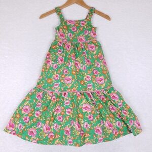 Isaac Mizrahi Girls Floral Tiered Dress Green Pink Size 5 Cottagecore Summer